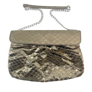 Soft Gold Metallic Faux Leather Shoulder Bag – Convertible Clutch, Holiday Glam